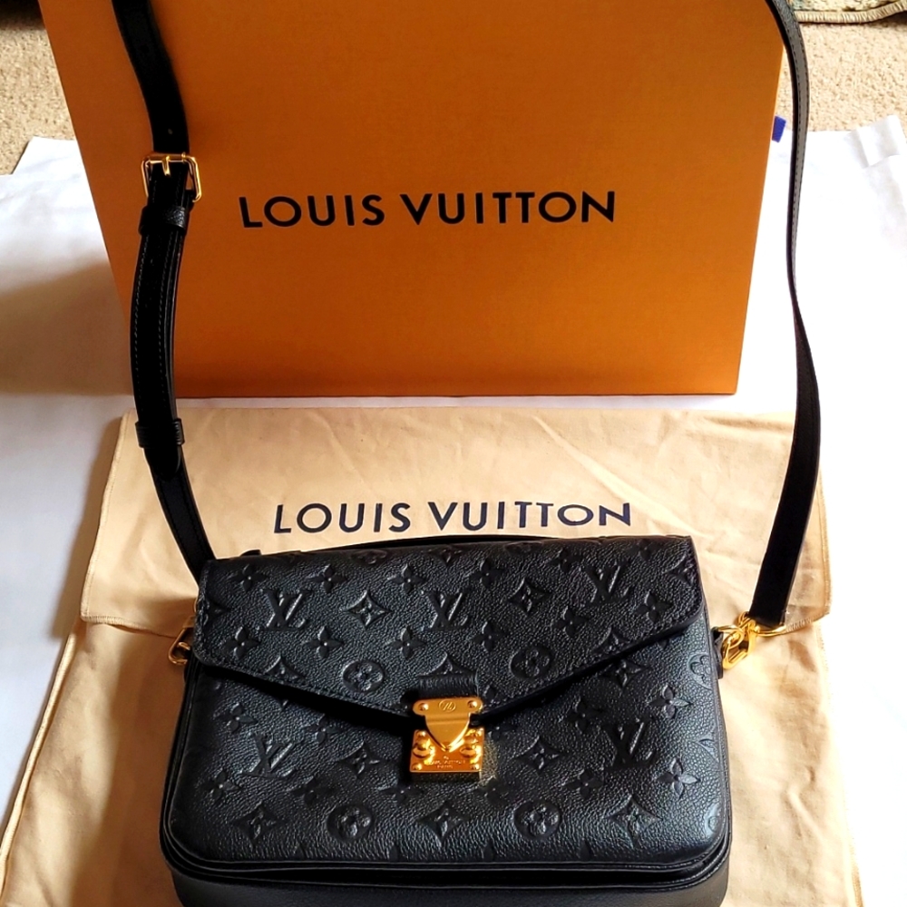 Louis Vuitton Black Embossed Monogram Shoulder Bag with Gold Hardware